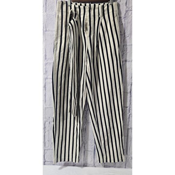 Polo Ralph Lauren Pants - Polo Ralph Lauren Striped Black Cream High Rise Cotton Pants Size 4 Belt Pockets